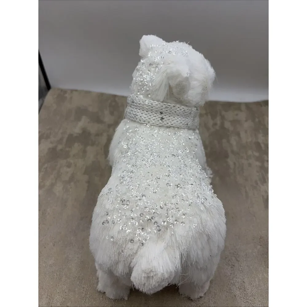 Vintage faux fur over paper mache Christmas white Polar Bear Silver Accents